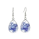 Qualitativ hochwertig Blau-weißes Porzellan-Muster Ohrringe Blume Kunst hechend Tropfen Ohrringe Glas Cabochon Haken Ohrringe Schmuck