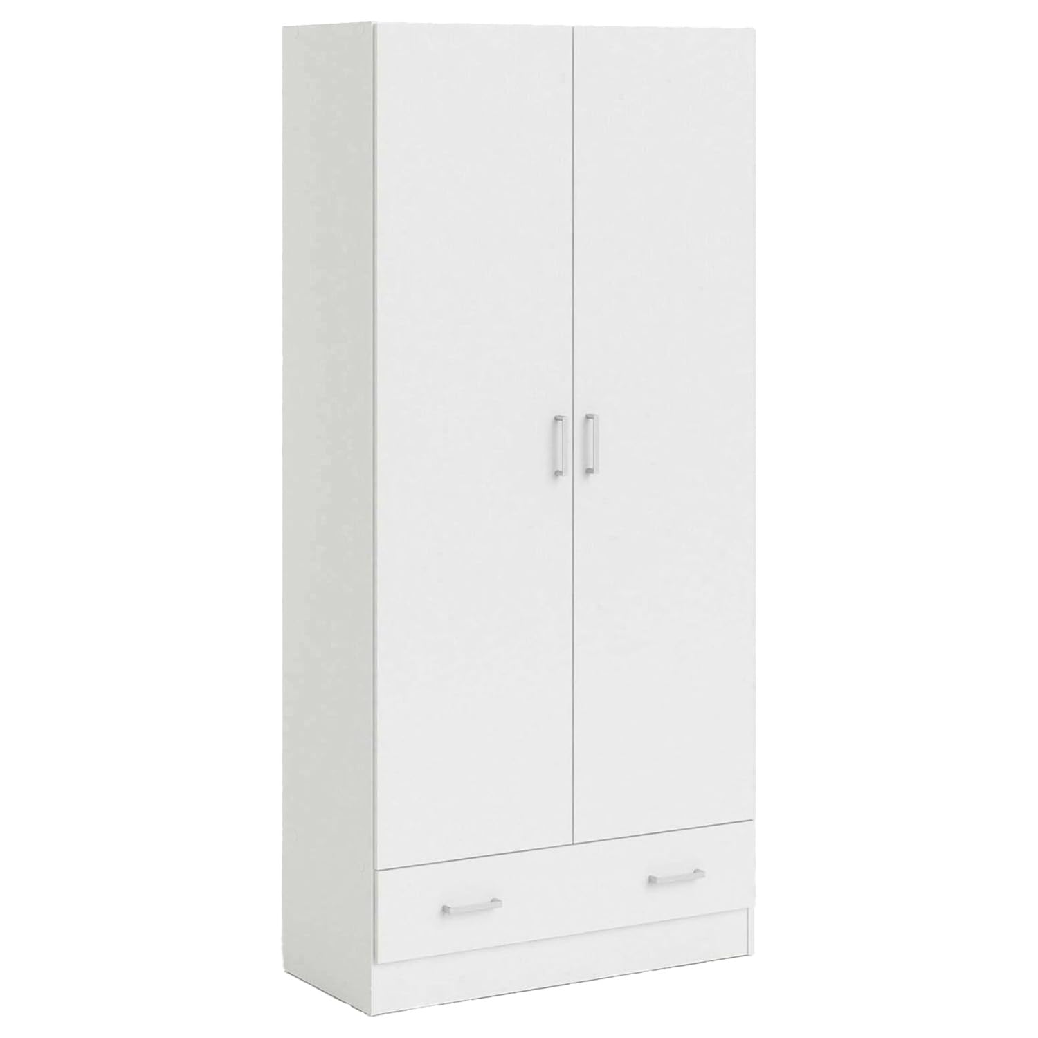 Arreditaly Armadio Con 2 Ante E 1 Cassetto Multiuso Armadietto Design Moderno Salvaspazio Con Ripiani Interni E Vano Contenitore Ideale Per Camera Da Letto o Ingresso 79.4 x 35.7 x 170.4 Cm (Bianco)