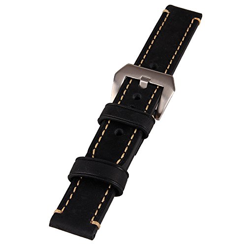 20Mm Black Genuine Leather Watchband Stainless Buckle Watch Wristwatch Band #TOP4