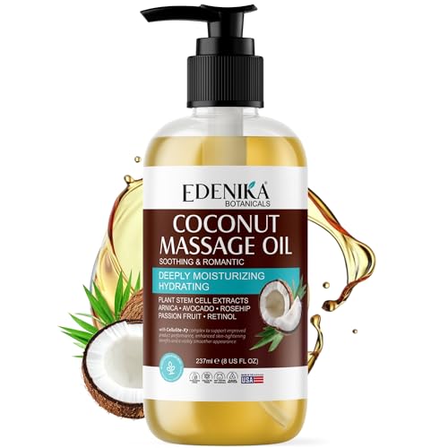 Edenika Botanicals Tropical Coconut Massage Oil for Massage Therapy Soothing Massage Oil with Coconut & Passion Fruit Oil for Muscle Relaxing Skin Moisturizing & Hydrating 8 fl oz