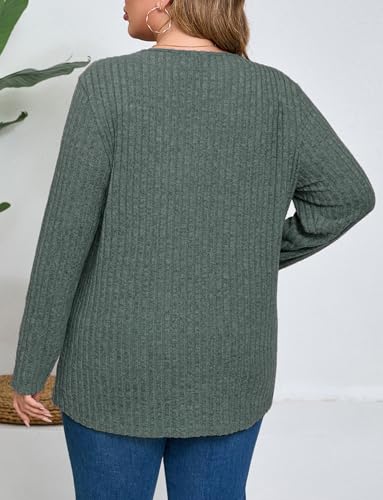 Image of Plus Size Sweaters for Women Casual V Neck Tops Long Sleeve Shirts Oversized Lightweight Knit Sweater