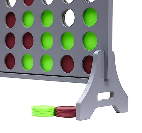 Image of Giant 4 in a Row Game for Family & Adults - Tailgating Pros Jumbo Grey Wooden Four in a Row Indoor & Outdoor Yard Game for Family Party Fun, Portable Activities for Patio, Backyard, and Camping