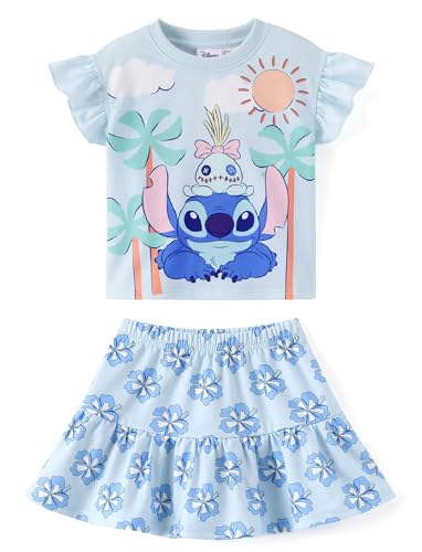 Image of Disney Frozen Elsa Minnie Mouse Stitch Princess Girls' Skirt Sets Ruffle Short Sleeve Clothes 2pcs Outfits Summer Dress 2-9Y