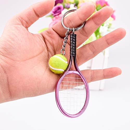 Ancefine 12 Pieces Tennis Racket Keychain Key Ring Metal Tennis Ball