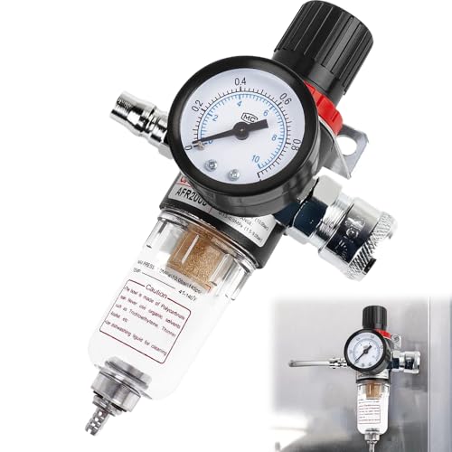 Riisoyu Druckminderer Druckluft 1/4 Zoll, Druckluft Regler mit Wasserabscheider und Schnellkupplungen Druckluft Wartungseinheit Druckminderer Zubehör für Druckluft Kompressor Filter Luftwerkzeuge