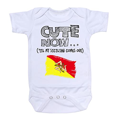 Image of Cute Now... 'Til My Sicilian Comes Out Infant Baby Sicily Flag Short Sleeve Bodysuit Shirt