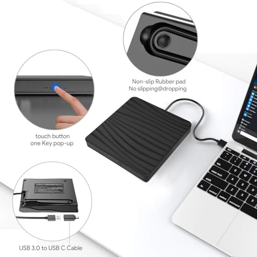 Image of External DVD Drive, USB 3.0 Type-C CD DVD + /-RW Optical Drive USB C Burner Slim CD /DVD ROM Rewriter Writer Reader Portable for PC Laptop Desktop MacBook Mac Windows 7 /8.1 /10 Linux (ECD829)