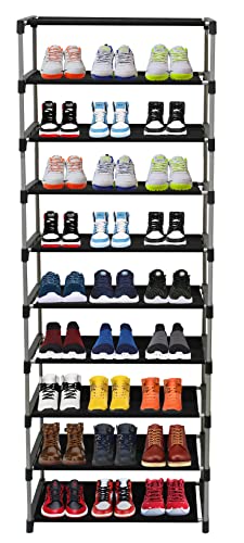 Image of Multi Utility 9 Layer Shelf Collapsible Metal Pipes with Non-Woven 100GSM Fabric Cover for Shoe /Cloth /Toy /Books Rack (Dark Blue, Metal)