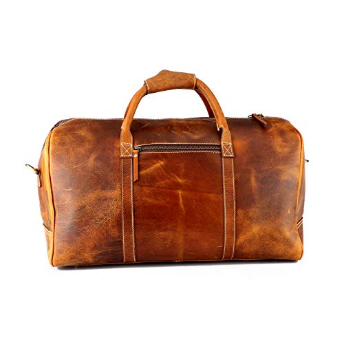 Leather Castle Genuine Vintage Men’s Duffel Sports Gym, Travel, Carry-on Luggage Bag, Cinnamon Brown