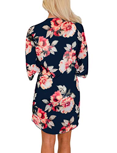Women's Kimono Cardigan Floral Print Chiffon Beach Open Cover ups Casual Loose Tops Shawls (Deep Blue,M)