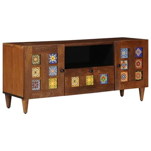 【Design moderno】Questo mobile TV a basso profilo, pensato per soggiorni moderni, ha un look elegante grazie al legno di mango massello, che gli dà una personalità unica mantenendo un'aria minimalista. La sua forma rettangolare si inserisce bene sotto il tuo TV, migliorando l'aspetto del tuo arredamento e offrendo una soluzione pratica per i tuoi accessori elettronici e media.