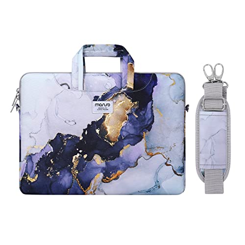 MOSISO Laptop Shoulder Bag Compatible with MacBook Air/Pro,13-13.3 inch Notebook, Compatible with MacBook Pro 14 inch 2021 2022 M1 Pro/Max, Carrying Briefcase Sleeve with Trolley Belt Marble MO-MBH348