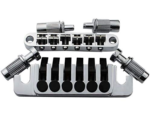 Guyker Guitar Tune-O-Matic Saddle Bridge BM003 and Vintage Stop Bar Lock TP6 Tailpiece Combo Replacement Compatible with Gibson Les Paul LP SG Style 6 Strings Electric Guitar (Chrome)