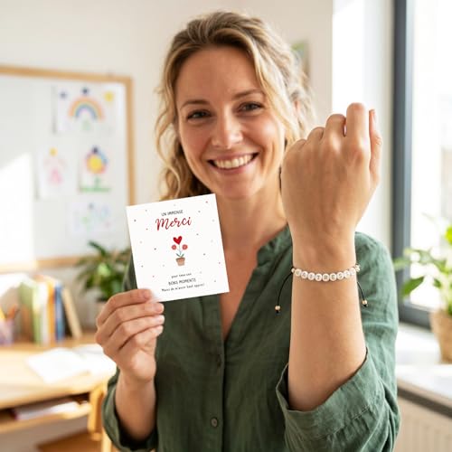 DOORIO Cadeau Maîtresse Bracelet Maîtresse Doré Perles et Carte de Vœux avec Enveloppe Kraft Cadeau Fête des Enseignants Anniversaire Fête Noël pour Maitresse – vue 5