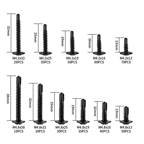 415 Stk Bohrschrauben Selbstschneidende, Selbstbohrende Schraube, Blechschrauben Kit, Rundkopfschrauben mit Bohrschwänzen - M4,2/M4,8