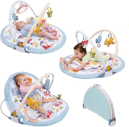 Image of Yookidoo Baby Gym Urban Lay to Sit-Up Playmat. 3-in-1 Newborns Activity Center with Tummy Time Toys, Pillow & Infant Miror. 0-12 Month