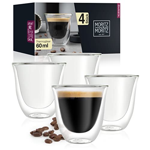 Moritz & Moritz Barista Napoli 4 x 60 ml Espressogläser Doppelwandig - Espresso Tassen Set aus Glas für Heiß- und Kaltgetränke - Spülmaschinengeeignet
