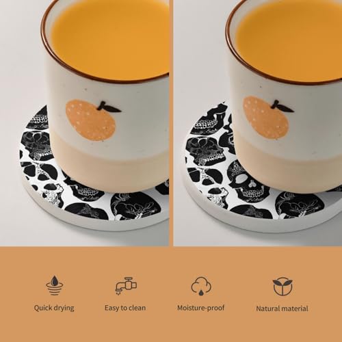 Dessous de verre diatomite tête de mort (lot de 6) pour table