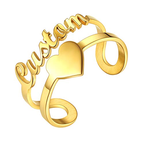 Custom4U Personalized Name Rings/Monogram Initial Ring Engraved,Gold Plated/Sterling Silver/Stainless Steel,Size Adjustable Custom Memorial Jewelry Birthday Mothers Day Gifts for Women G-Gol
