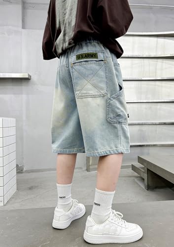 Bermuda jean garçon taille élastique short denim été confortable - 2