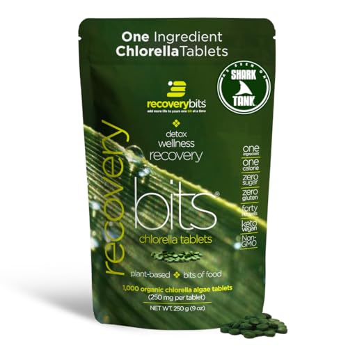 RECOVERYbits Chlorella Tablets Recovery Supplements, Large Bag of 1000 Tablets Pure Algae Superfood Tabs, Immune System Tablet For Wellness And Health, High Fiber Chlorophyll Non GMO