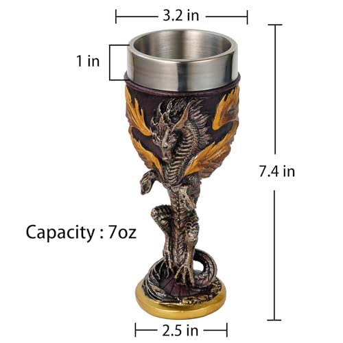 alikiki Flame Dragon Goblet Dungeons and Dragons Gift Chalice Wine Goblet- 7oz Stainless Steel Medieval GOT Dragon Game Cup of Thrones Merchandise Themed Party Decoration