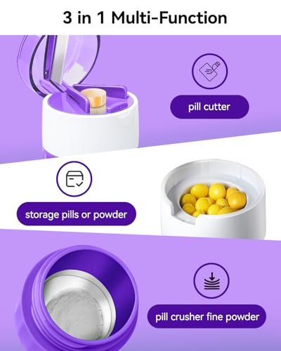 Image of 3-in-1 Pill Crusher & Cutter for Fine Powder, Portable - Purple