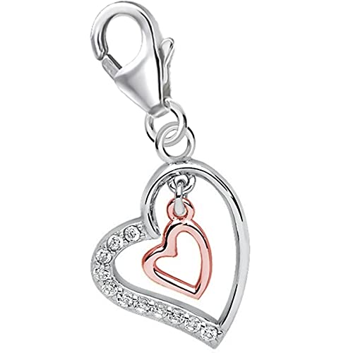 Goldene Hufeisen Herzen Karabiner Charm Anhänger für Bettelarmband aus 925 Sterling-Silber Rosegold mit Zirkonia Cover