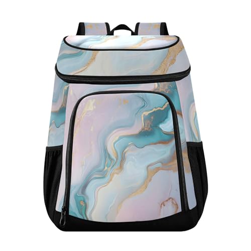 Marble Pink Blue Gilded Cooler Backpack Cooler Insulated Leak Proof Lunch Backpack 36 Cans Waterproof Soft for Men Women Picnic Hiking Camping Beach