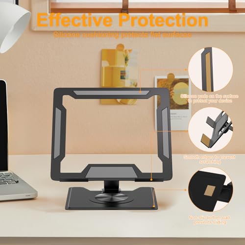 Image of Adjustable Ergonimic Foldable Tablet Stand for Desk with 360 Rotating Base,Compatible with iPad /iPhone Portable Monitor Between 9-17 Inches for Office Desk,Black
