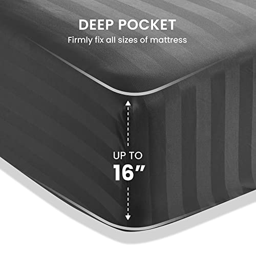 SLEEP ZONE Striped Cooling Sheets Set Full Size - Fitted Flat Sheet & Pillowcase Sets 4 Piece - Super Soft Stripe Bed Sheet, Easy Care, Deep Pocket (Gray, Full)