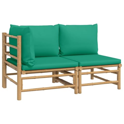 vidaXL Set de Muebles de jardín 2 Piezas bambú con Cojines Verde, Conjunto Muebles jardín, Muebles de jardín, Muebles de terraza