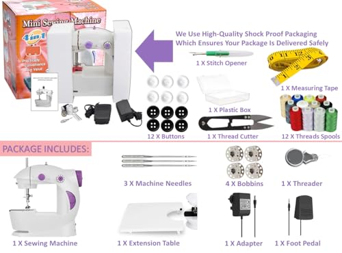 Image of Electric Sewing Machine With Table Set, Mini Silai Machine For Home Tailoring, Stitching Machine With Foot Pedal, Adapter And Fully Loaded Sewing Kit (SM-ET-KIT-201-Purple)