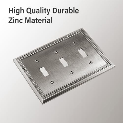 Image of Sunken Pearls Heavy Duty Decorative Wall Plate Switch Plate Outlet Cover (Triple Toggle, Heirloom Silver)