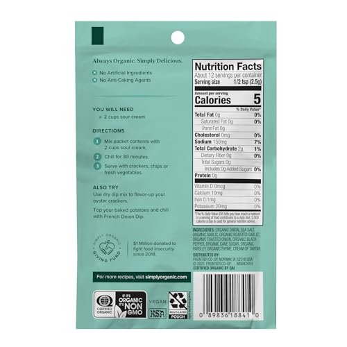 Simply Organic French Onion Dip, Certified Organic, Kosher, Mixes | 1.1 Ounce (Pack of 2) - image 2