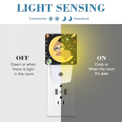 Image of Night Light for Kids Girls Boys, Cute Baby Sloth Sleeping on Moon LED Night Light Plug into Wall with Dusk to Dawn Sensor for Room Decor, Hallway, Kitchen, Bathroom, Nursery, Stairs
