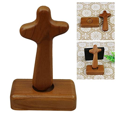 Croix debout bois chrétienne statue décoration table marron