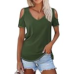 Womens-Short-Sleeve-Cold-Shoulder-Basic-Tee-Tops-Summer-Fashion-Sexy-Deep-V-Neck-Shirts-Casual-Loose-Solid-Blouses