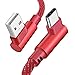 Right Angled USB Type C Cable, (3 Pack 3FT) 90 Degree Double-Side Reversible Nylon Braided Long Cord Fast Charging USB Type A to C Charger for Samsung Galaxy S8+/S9 Note 8 Plus, Apple MacBook (Red)