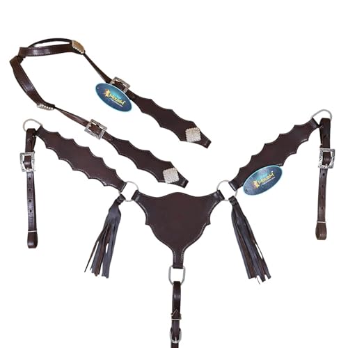 MOUSM Western Leather Headstall and Breast Collar Dark Brown