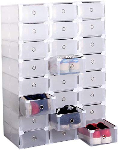 Homgrace 24 Cajas para Zapatos Transparente Plástico, Caja Guardar Zapatos para la Organización Hogar