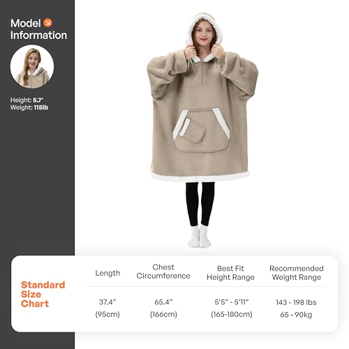 Giggling Getup Wearable Blanket Hoodie for Women Men Gifts for Women Mom Wife Sherpa Fleece Hooded Blanket Sweatshirt Warm Cozy Sherpa Wearable Throw with Pocket & Sleeves for Adult Standard Latte