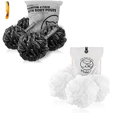 Black and White Bath Loofah Sponge Shower Pouf Mesh Puff Shower Ball for Men and Women Cover