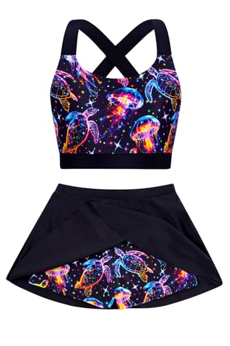 Image of Girls 2 Piece Tankini Swimsuit Summer Boyshort Bathing Suit with Beach Skirt Swimwear 5-16 Years