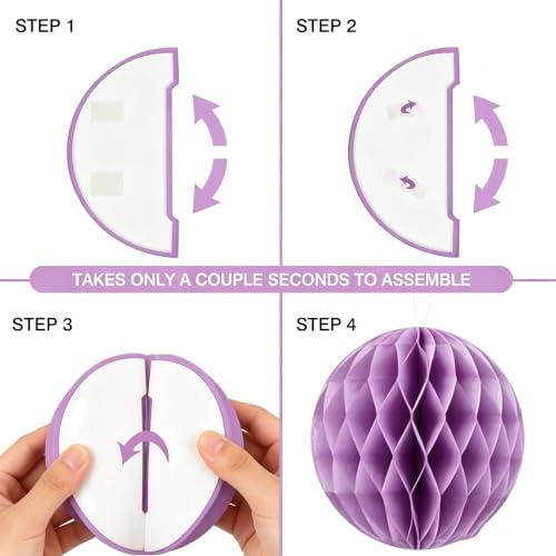 Image of Purple Silver Birthday Decorations, Happy Birthday Banner with Honeycomb Balls, Circle Dot Garland and Hanging Swirl Decorations for Women Men Boys Girls (Purple Silver)