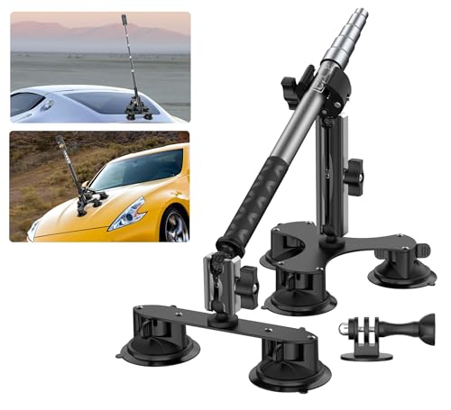 Soporte de coche con ventosa para Insta360 X4/X3/X2/GO 3/ONE/RS y GoPro Max con palo selfie bloqueable de 59 pulgadas, soporte de cámara con 5 ventosas para vlogging, DSLR y cámaras deportivas de