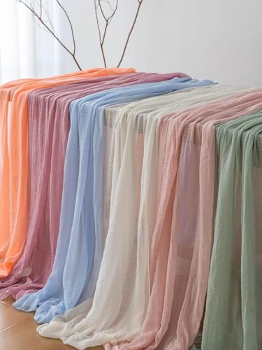 Image of Light Beige Cheesecloth Table Runner 120 Inches for Party Home Decorations | For Wedding Baby Shower Bridal Shower Birthday Engagement Party 10FT Rustic Boho Home Decor