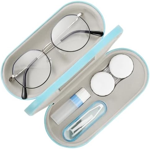 MoKo Double Eyeglass Case, Contact Lens Case with Mirror Tweezers...