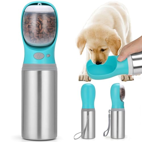 Portable Stainless Steel Dog Water Bottle with Food Container, 14 oz