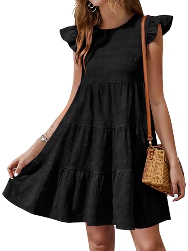 Yousify Summer Dresses for Women 2025 Ruffle Sleeve Mini Babydoll Dress Beach Casual Loose Flowy Dresses Sundress